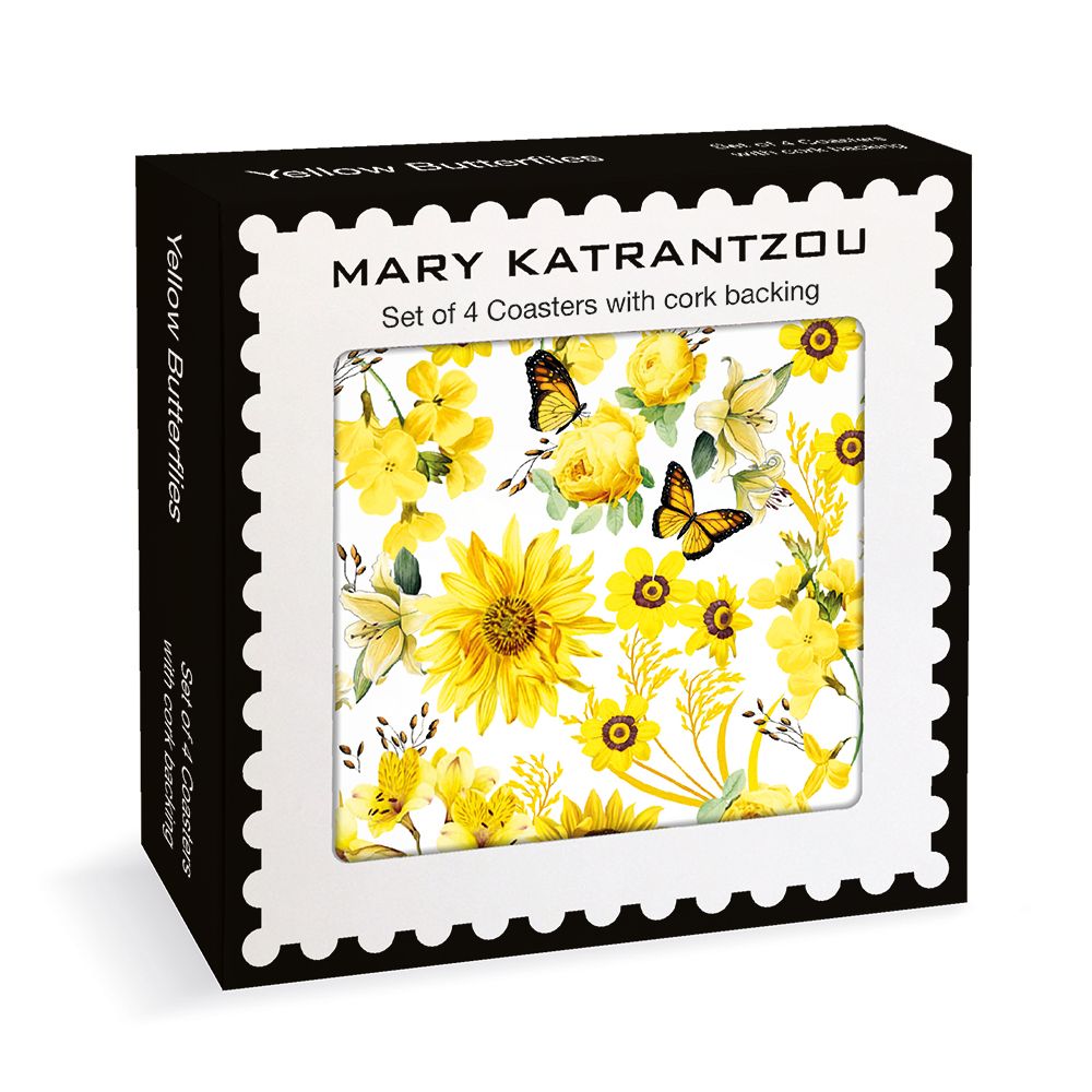 Museums & Galleries Mary Katrantzou CMP 019 Yellow Butterflies Set of 4 Coasters