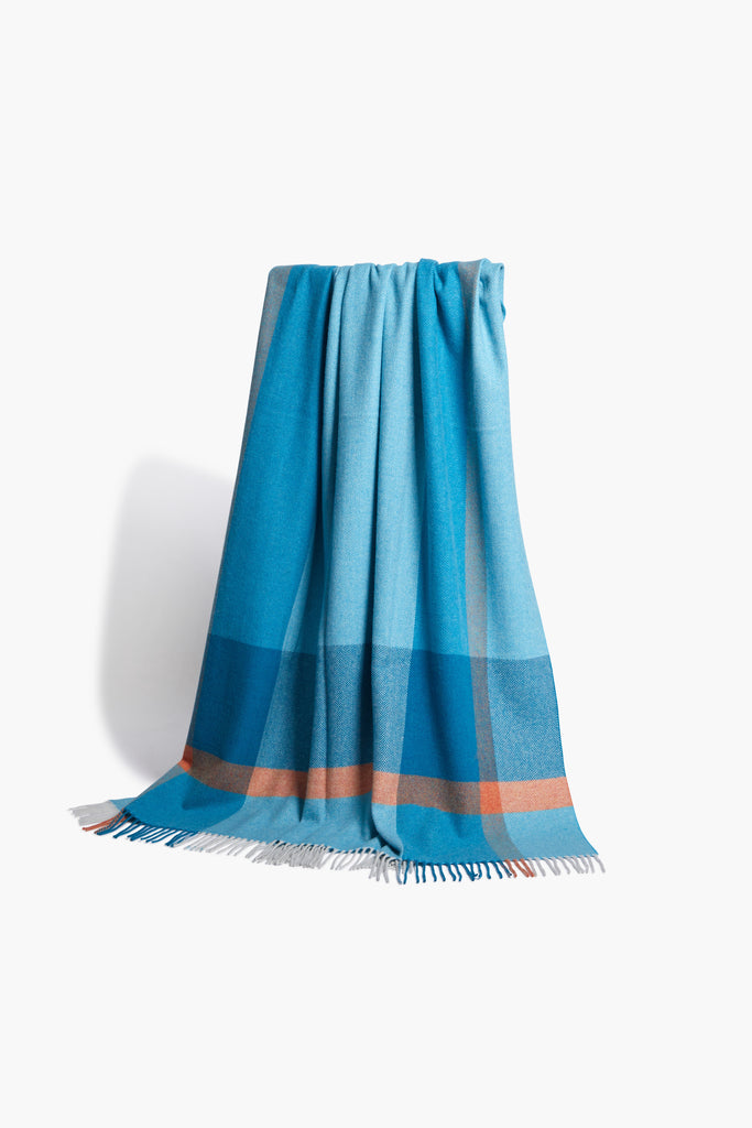 Foxford 4397/B2 Lambswool Oisin Blue & Orange 140cm x 180cm Throw
