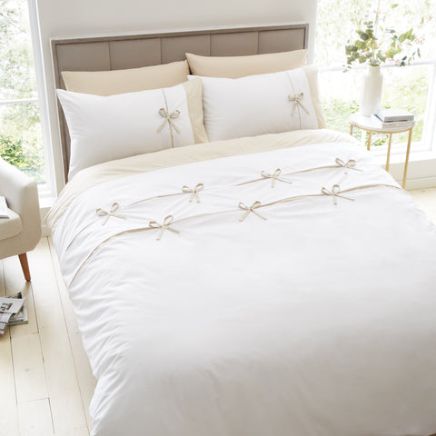 Catherine Lansfield Milo Bow Natural Duvet Set