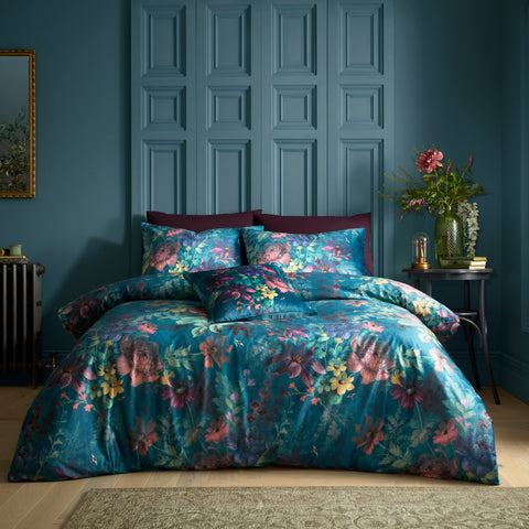 Bridgerton Romantic Floral Teal Duvet Set