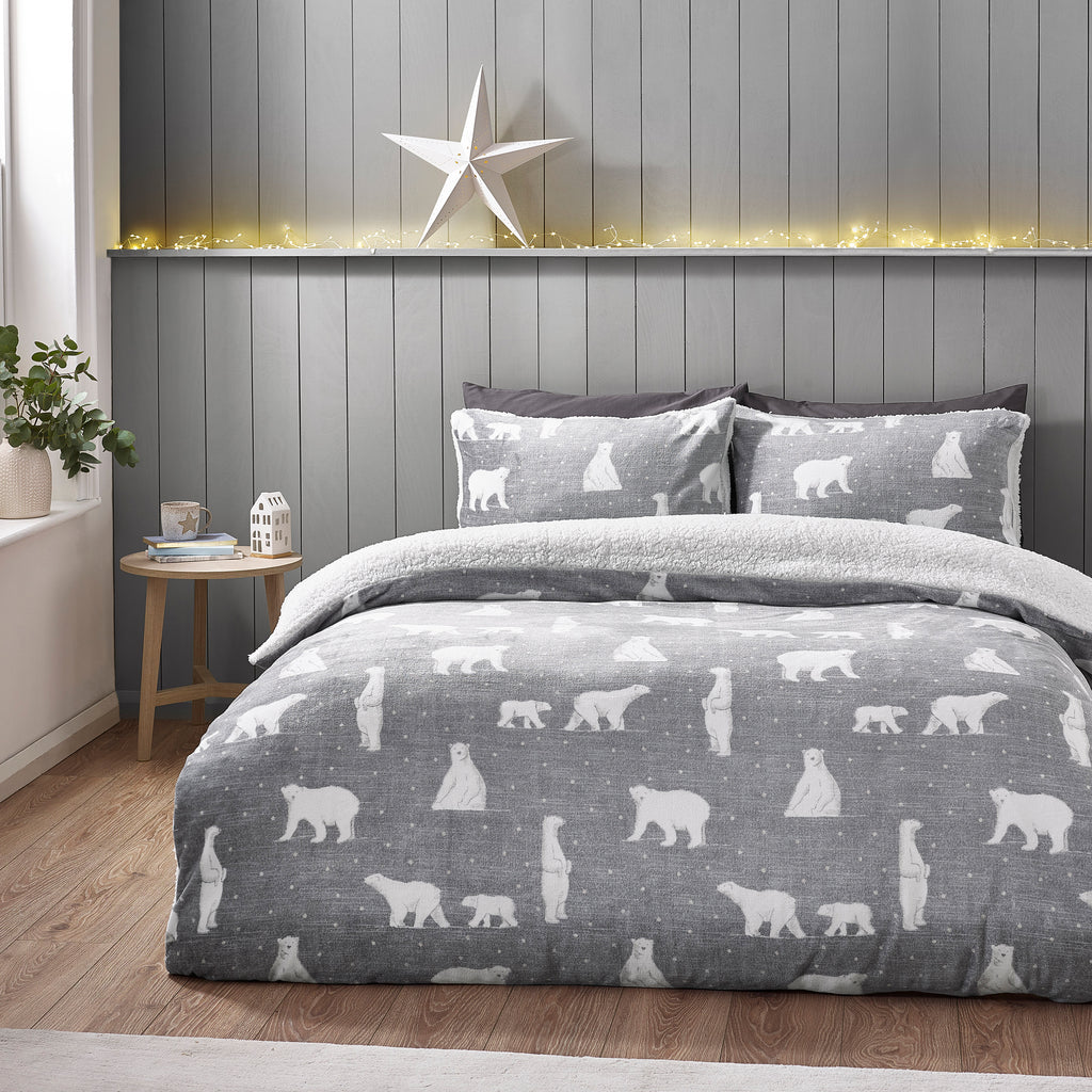 Catherine Lansfield Cosy Polar Bear Grey Duvet Set