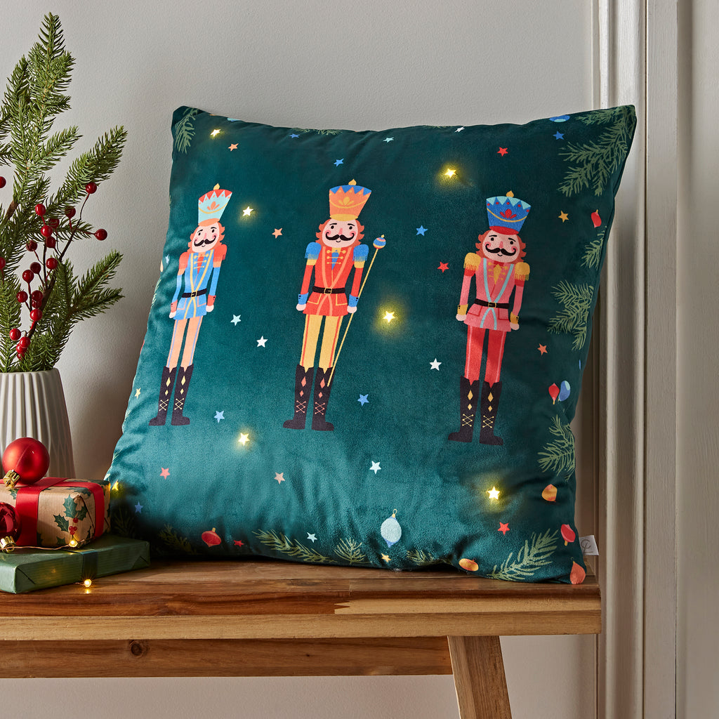 Catherine Lansfield Nutcracker Green Light Up 45cm x 45cm Cushion