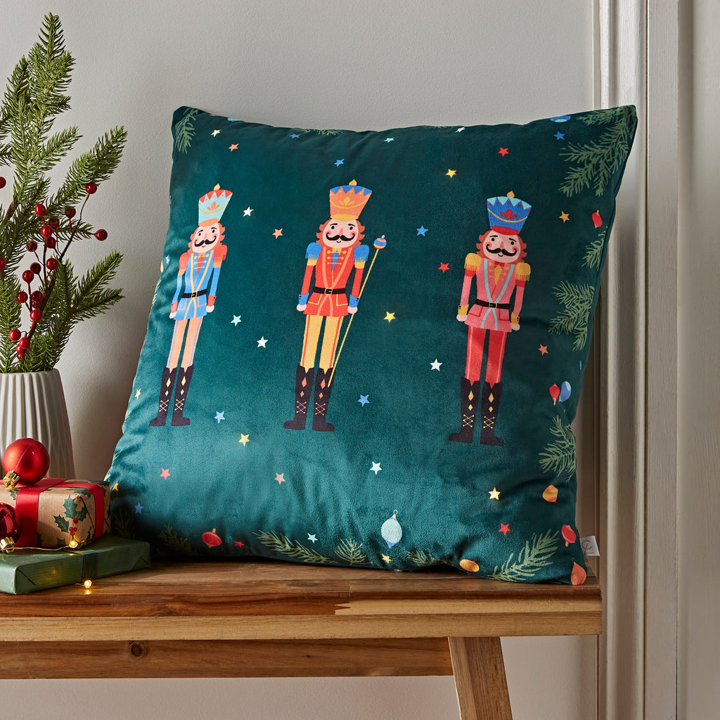 Catherine Lansfield Nutcracker Green Light Up 45cm x 45cm Cushion