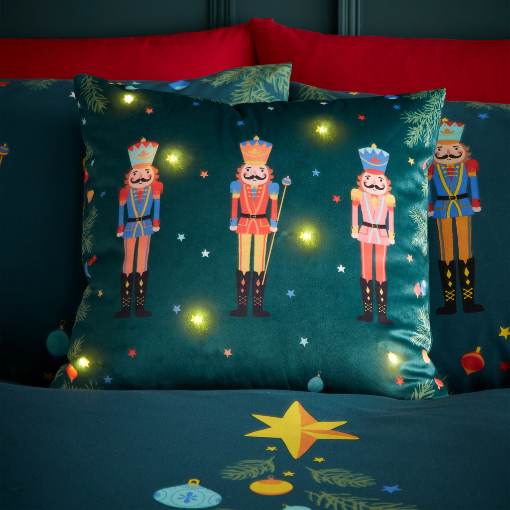 Catherine Lansfield Nutcracker Green Light Up 45cm x 45cm Cushion