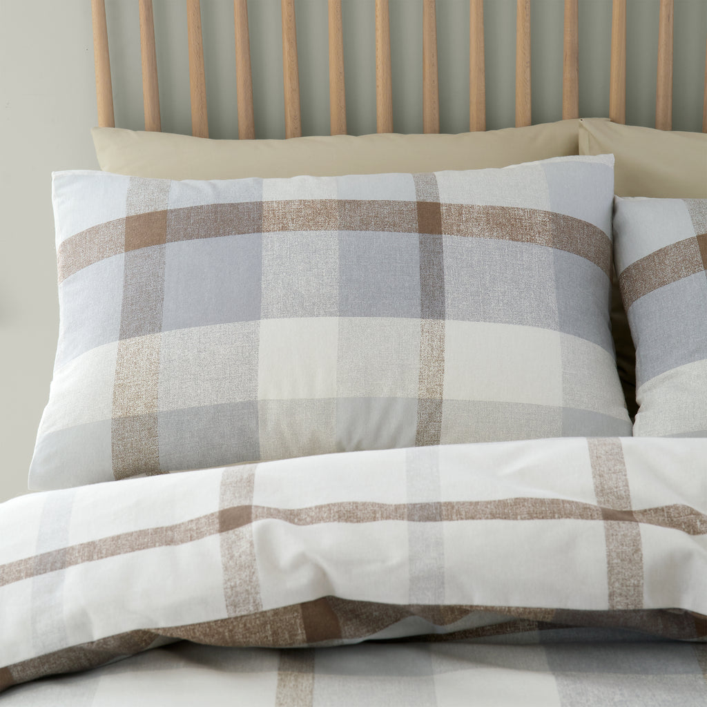 Catherine Lansfield Brushed Check Natural 100% Brushed Cotton Duvet Set