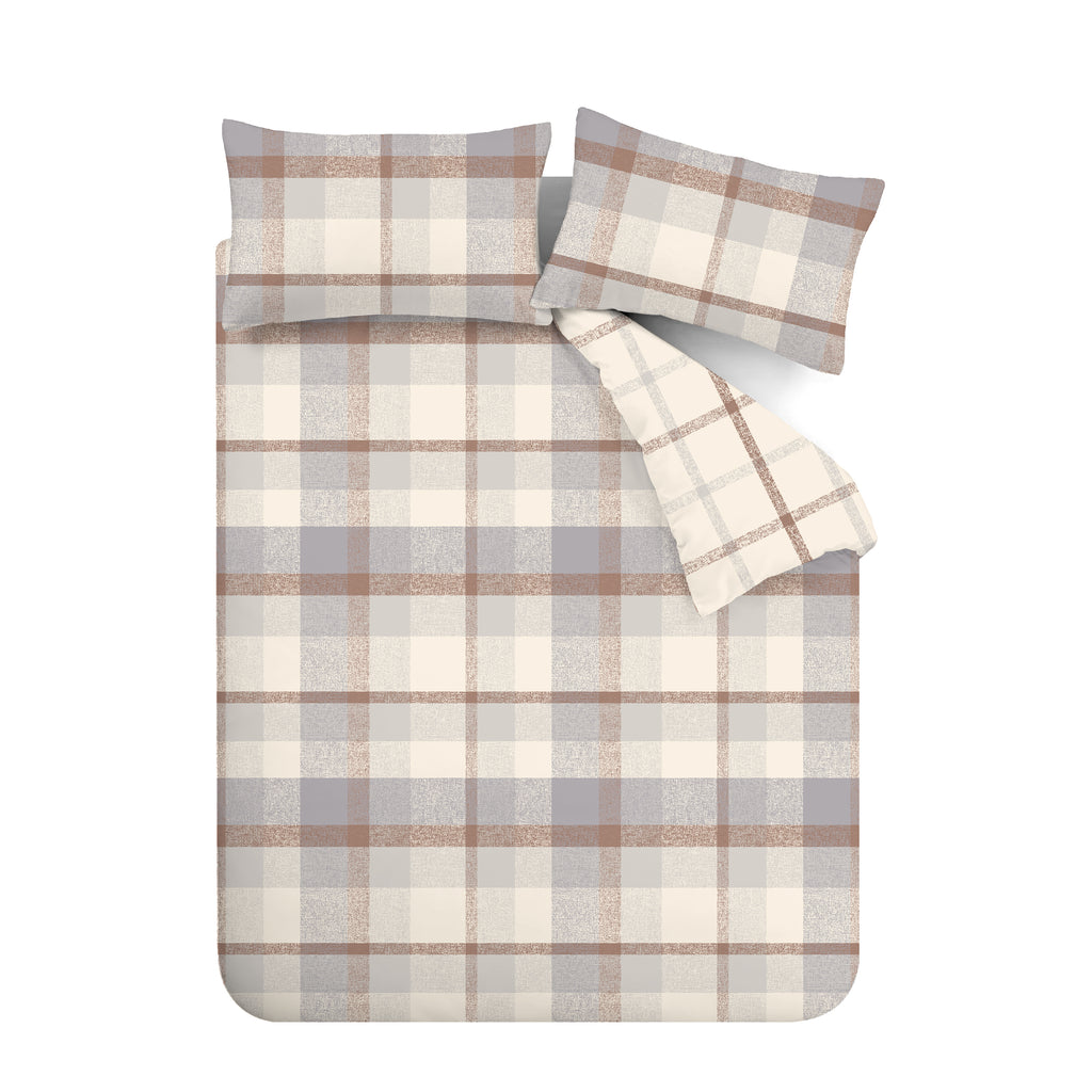 Catherine Lansfield Brushed Check Natural 100% Brushed Cotton Duvet Set
