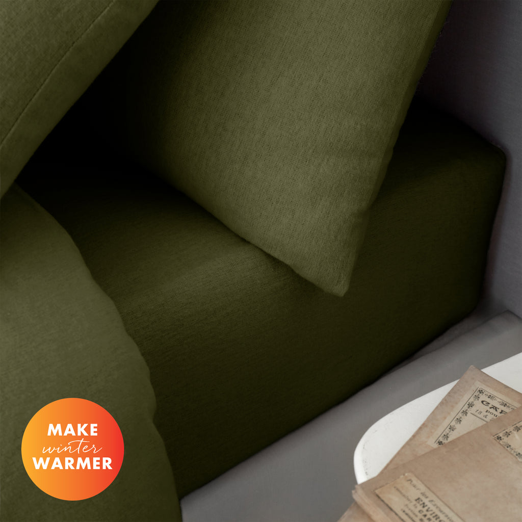 Catherine Lansfield 100% Cotton Brushed Cotton 165gsm Green Sheets