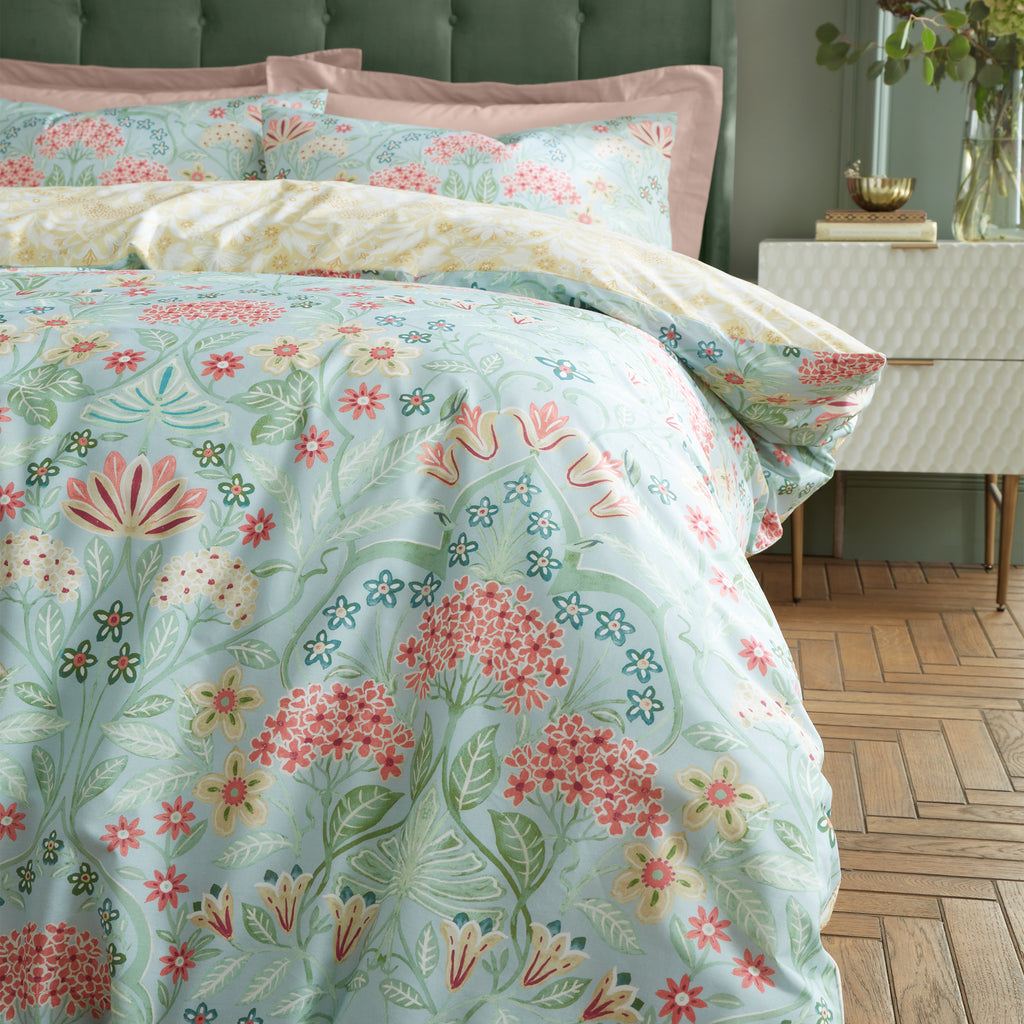 Royal Horticultural Society Art Deco Hydrangea Green Duvet Set