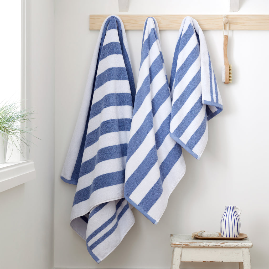 Bianca Reversible Stripe Jacquard 100% Pure Cotton 600gsm Blue Towels