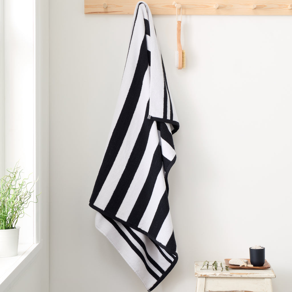 Bianca Reversible Stripe Jacquard 100% Pure Cotton 600gsm Black Towels