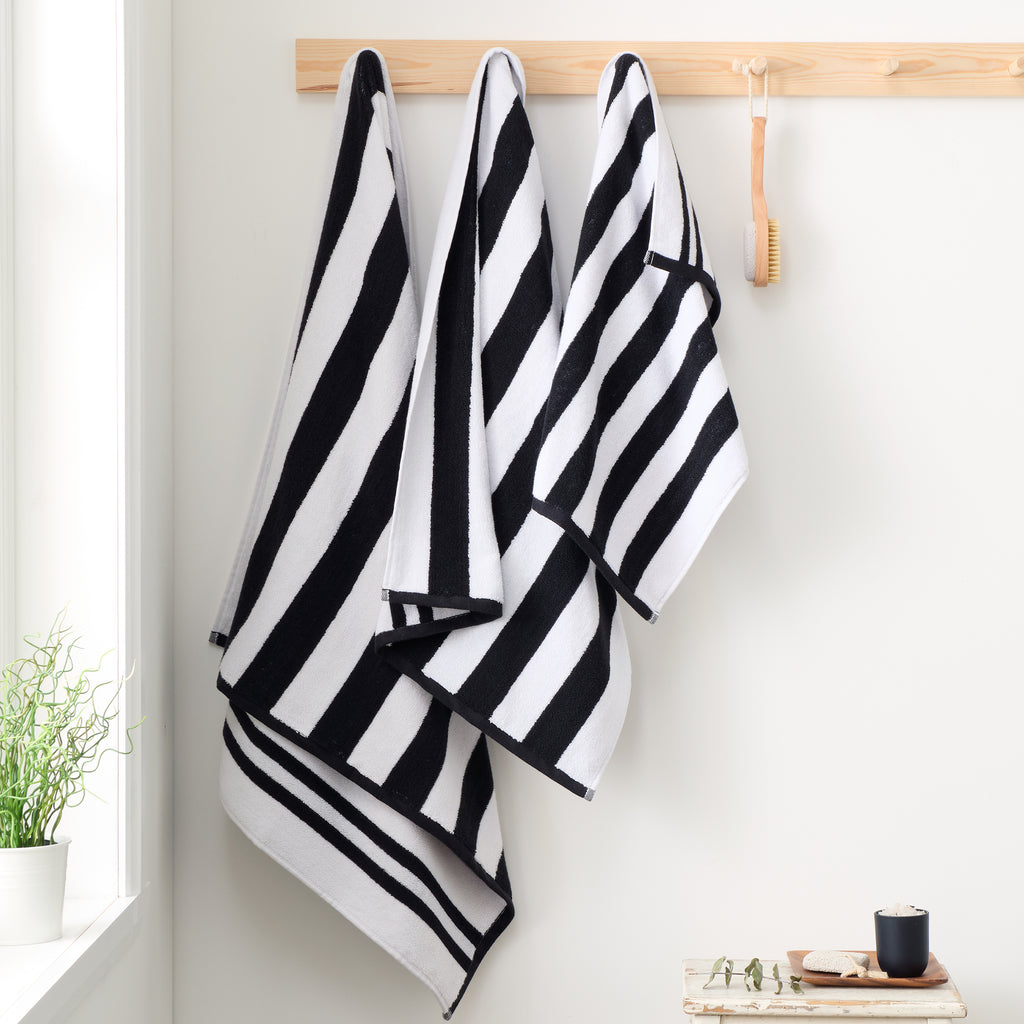 Bianca Reversible Stripe Jacquard 100% Pure Cotton 600gsm Black Towels