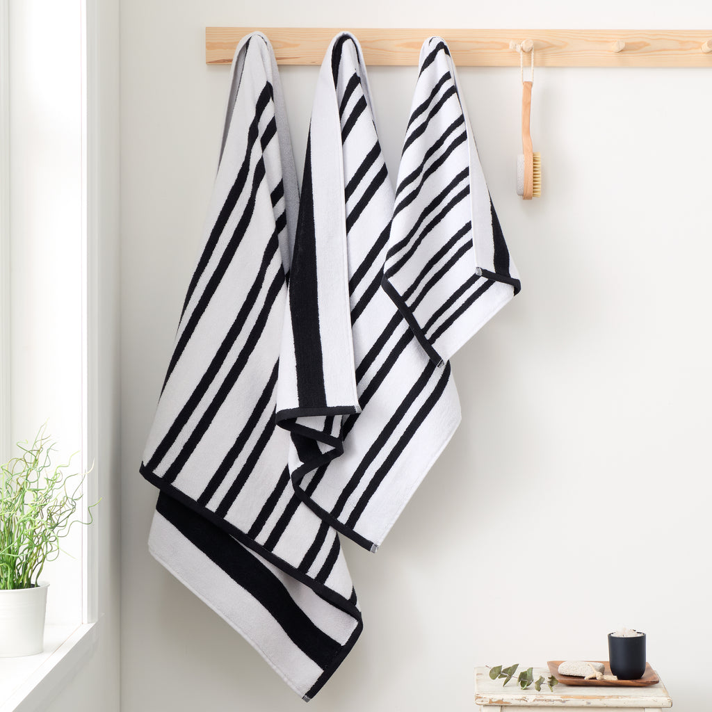 Bianca Reversible Stripe Jacquard 100% Pure Cotton 600gsm Black Towels
