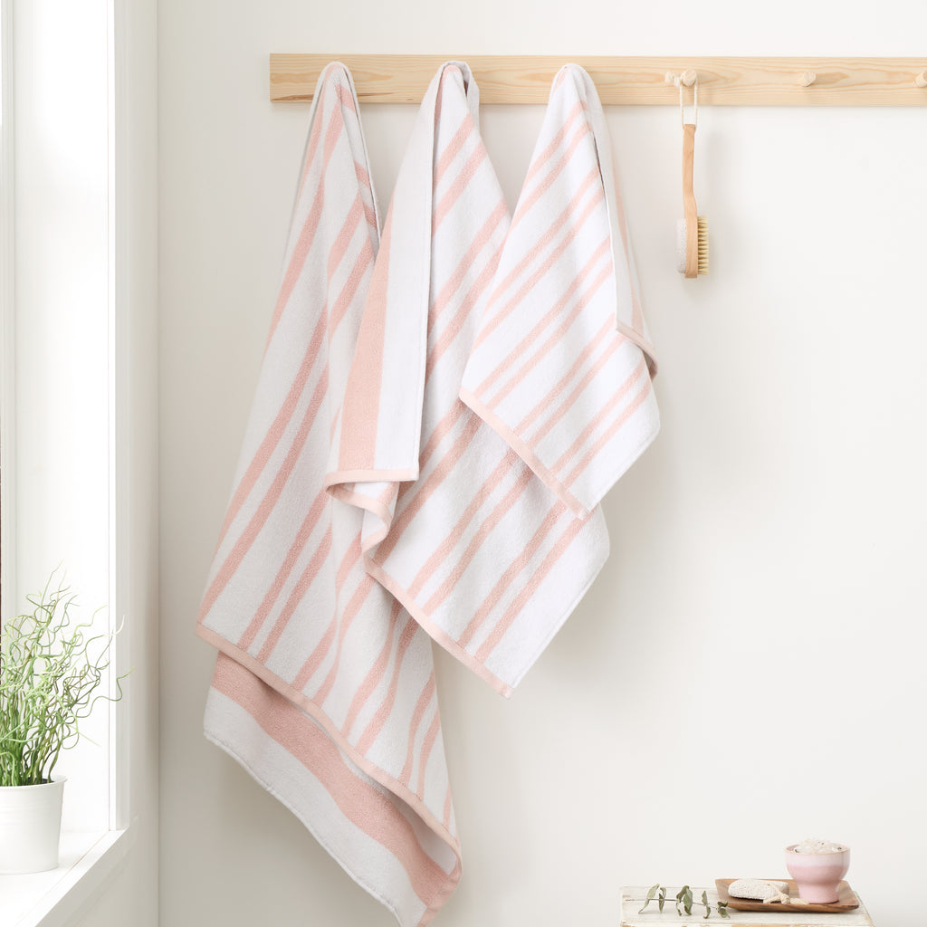Bianca Reversible Stripe Jacquard 100% Pure Cotton 600gsm Blush Towels