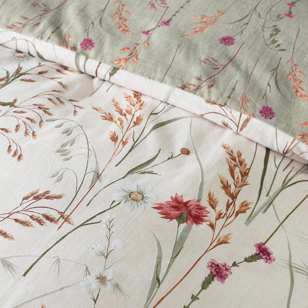 Catherine Lansfield Brushed Grasmere Floral Green 100% Brushed Cotton Duvet Set