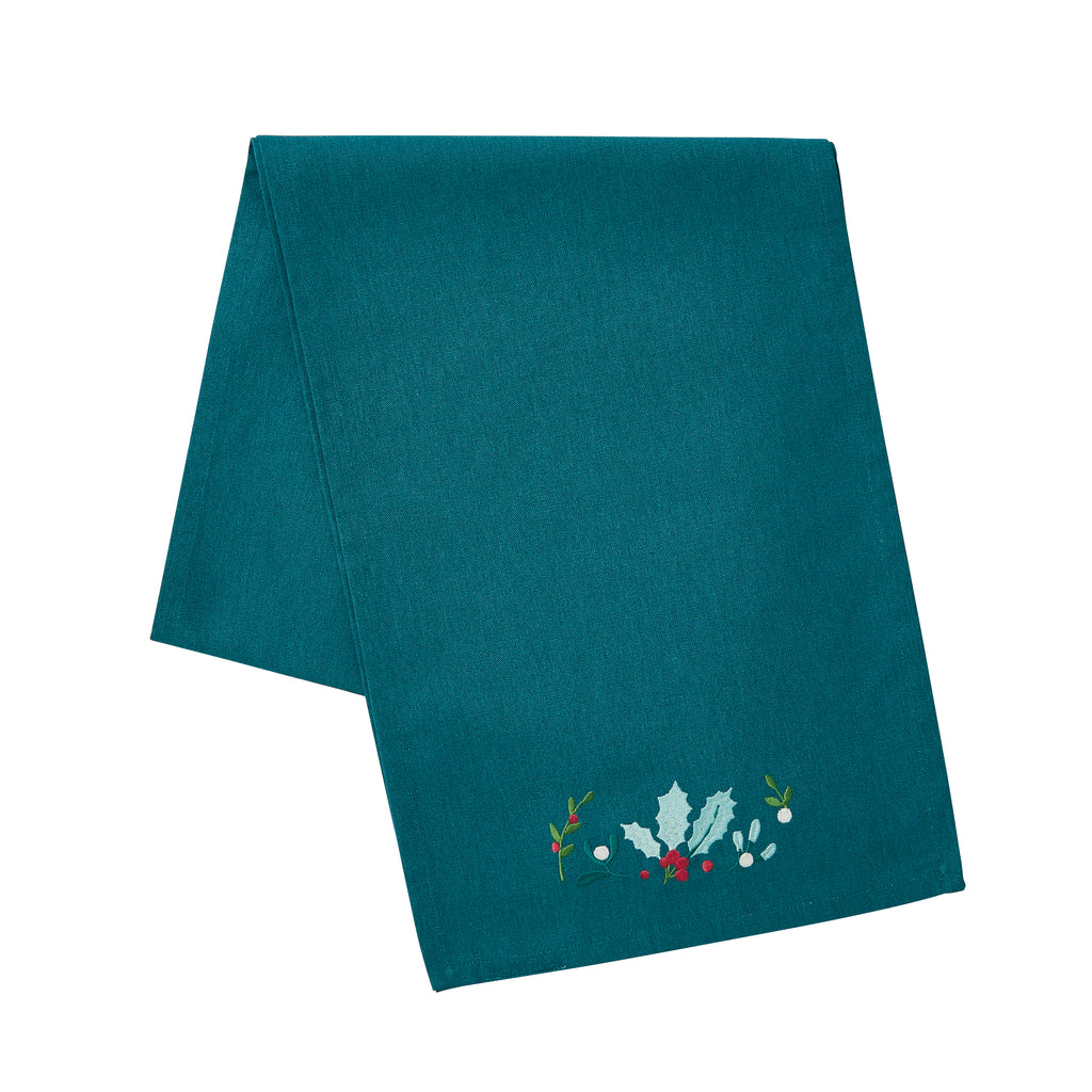 Catherine Lansfield Christmas Holly & Mistletoe Green Tablewear