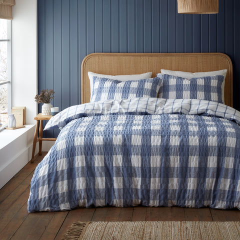 Catherine Lansfield Brushed Seersucker Gingham Duvet Set