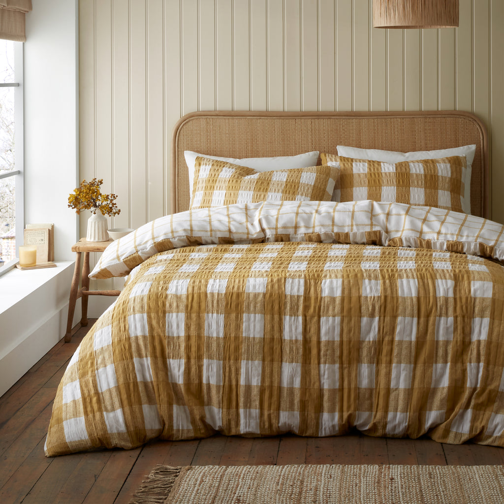 Catherine Lansfield Brushed Seersucker Gingham Duvet Set