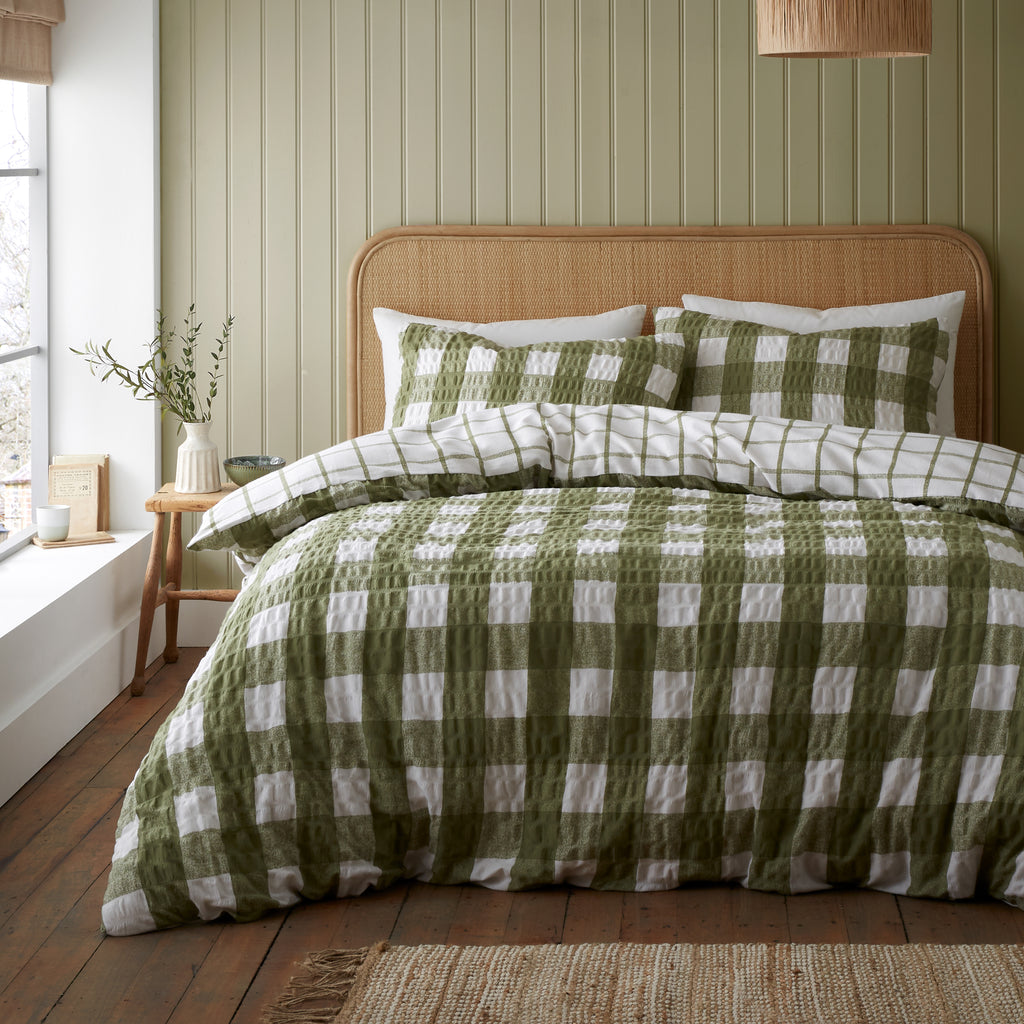 Catherine Lansfield Brushed Seersucker Gingham Duvet Set