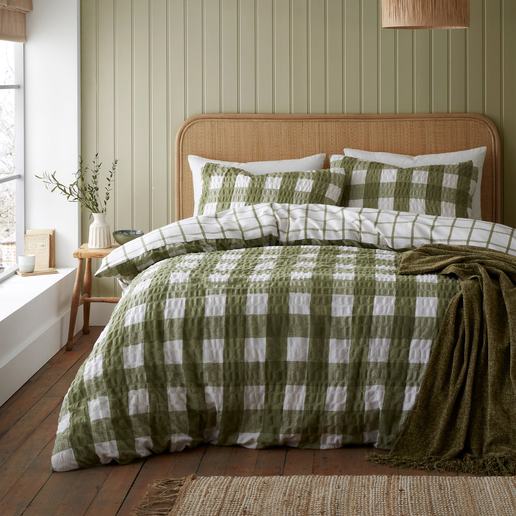 Catherine Lansfield Brushed Seersucker Gingham Duvet Set