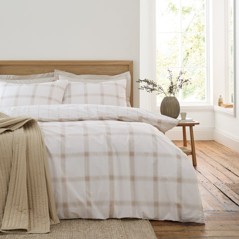 Bianca Oxton Check Natural Duvet Set