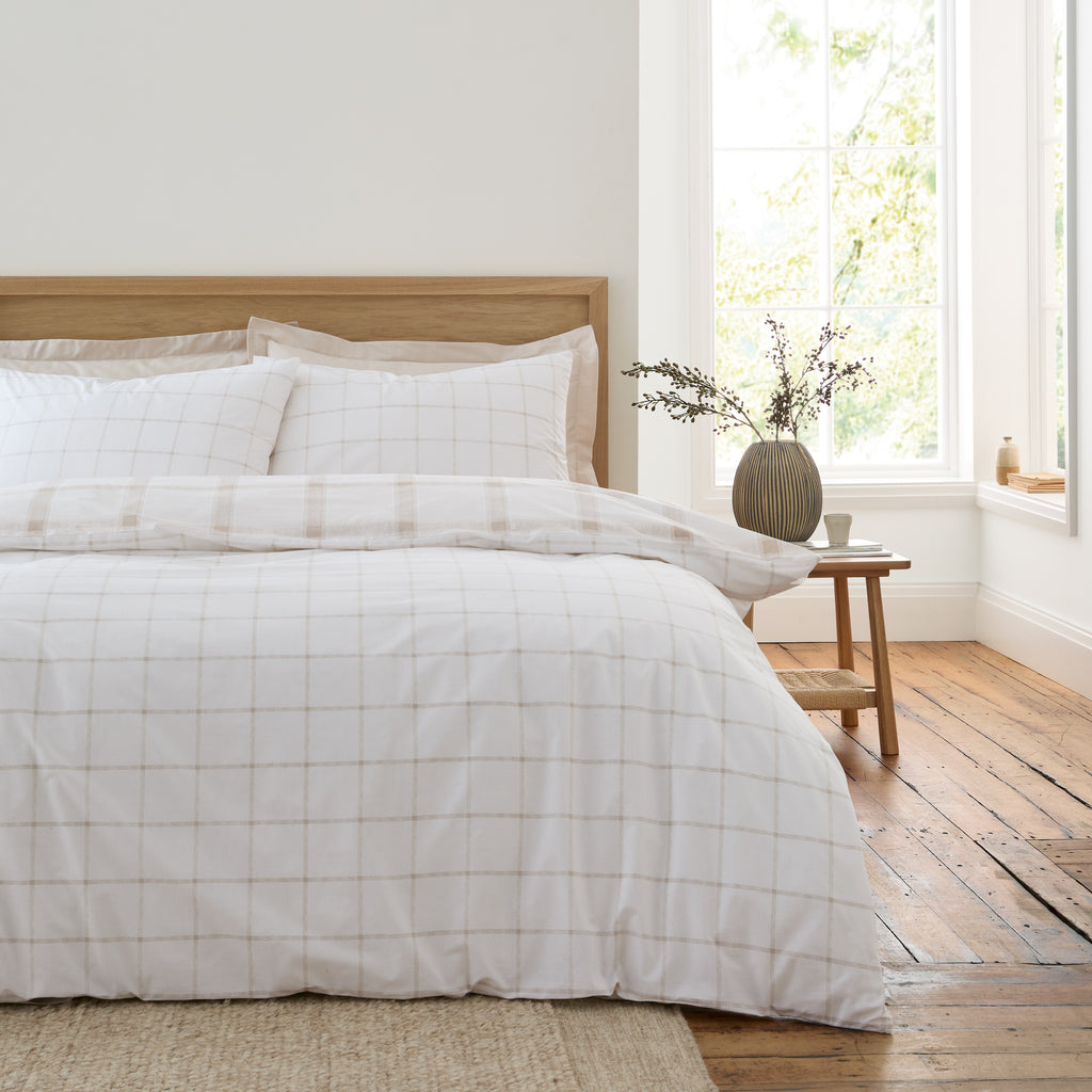 Bianca Oxton Check Natural Duvet Set