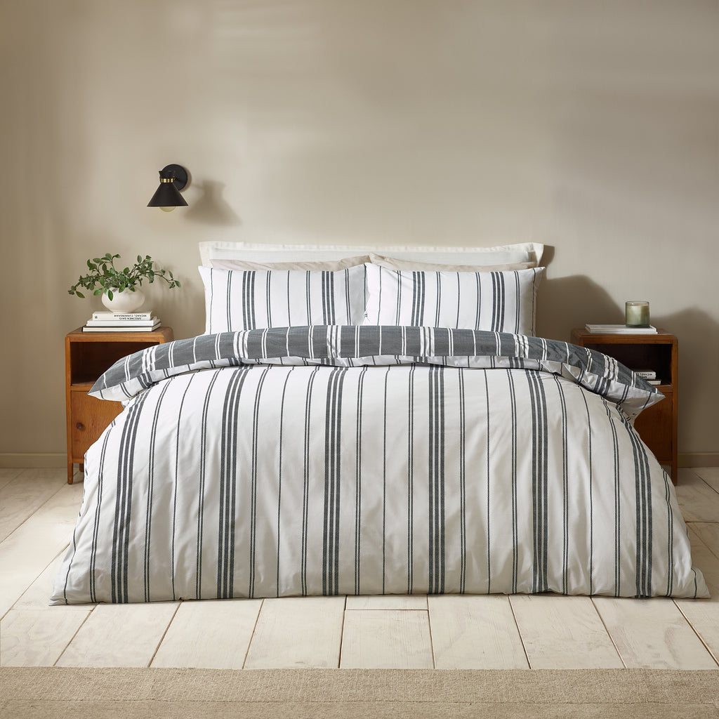 Catherine Lansfield Harbour Stripe Black Duvet Set
