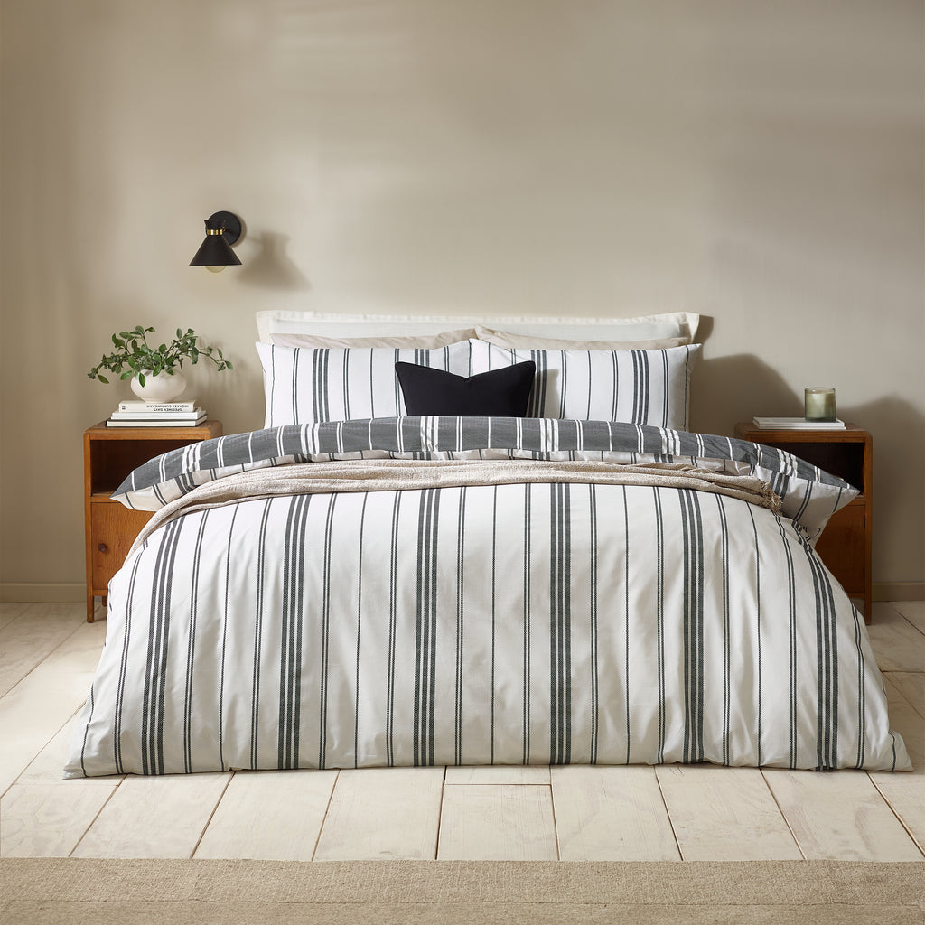 Catherine Lansfield Harbour Stripe Black Duvet Set