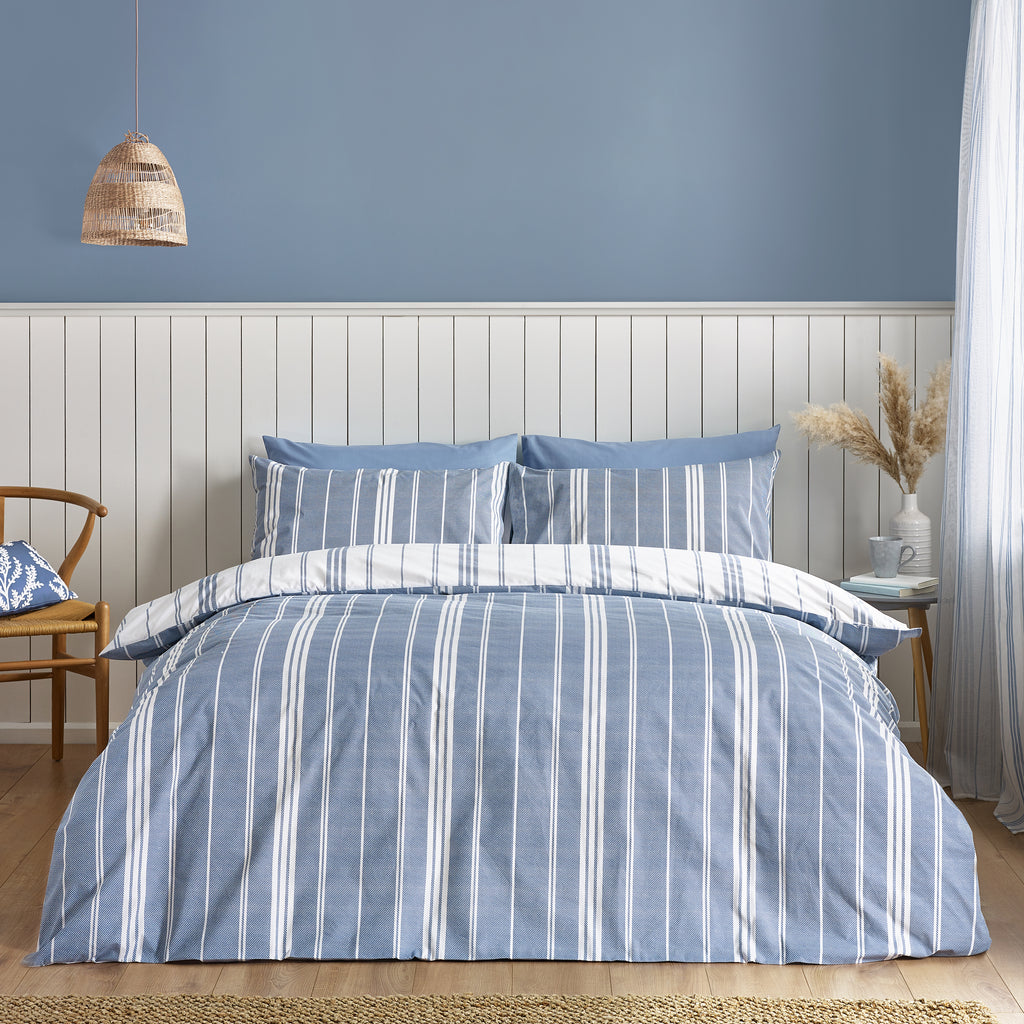 Catherine Lansfield Harbour Stripe Blue Duvet Set