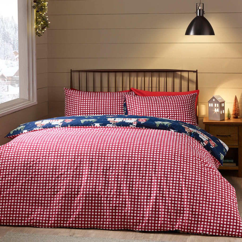 Catherine Lansfield Christmas Ski Village Blue Duvet Set