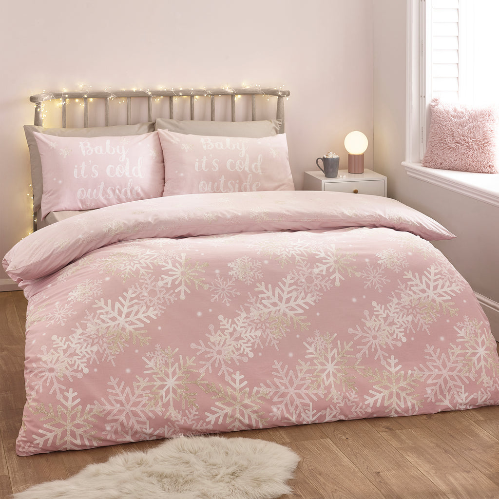 Catherine Lansfield Baby It`s Cold Outside Pink Duvet Set