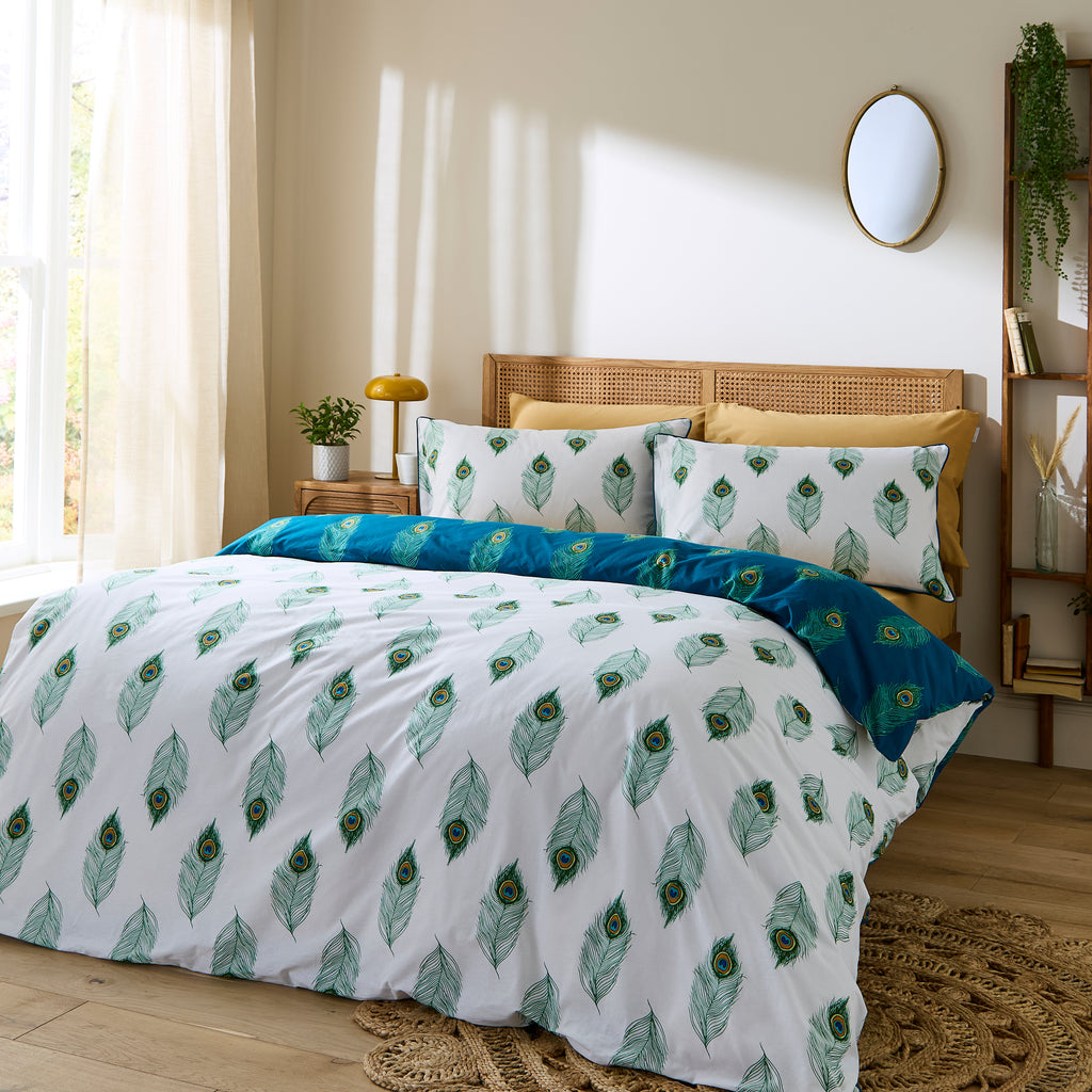 Their Nibs Peacock Feather Teal Duvet Set