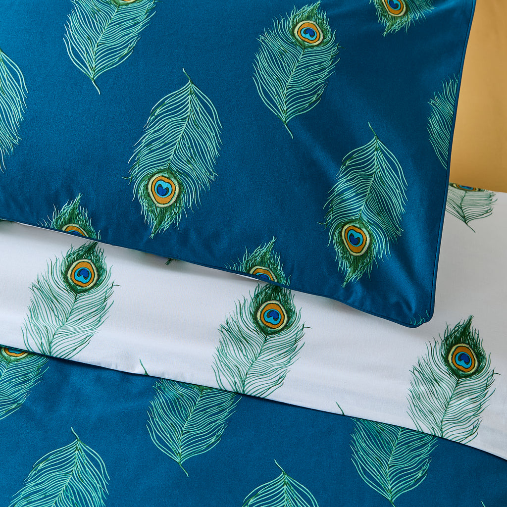 Their Nibs Peacock Feather Teal Duvet Set