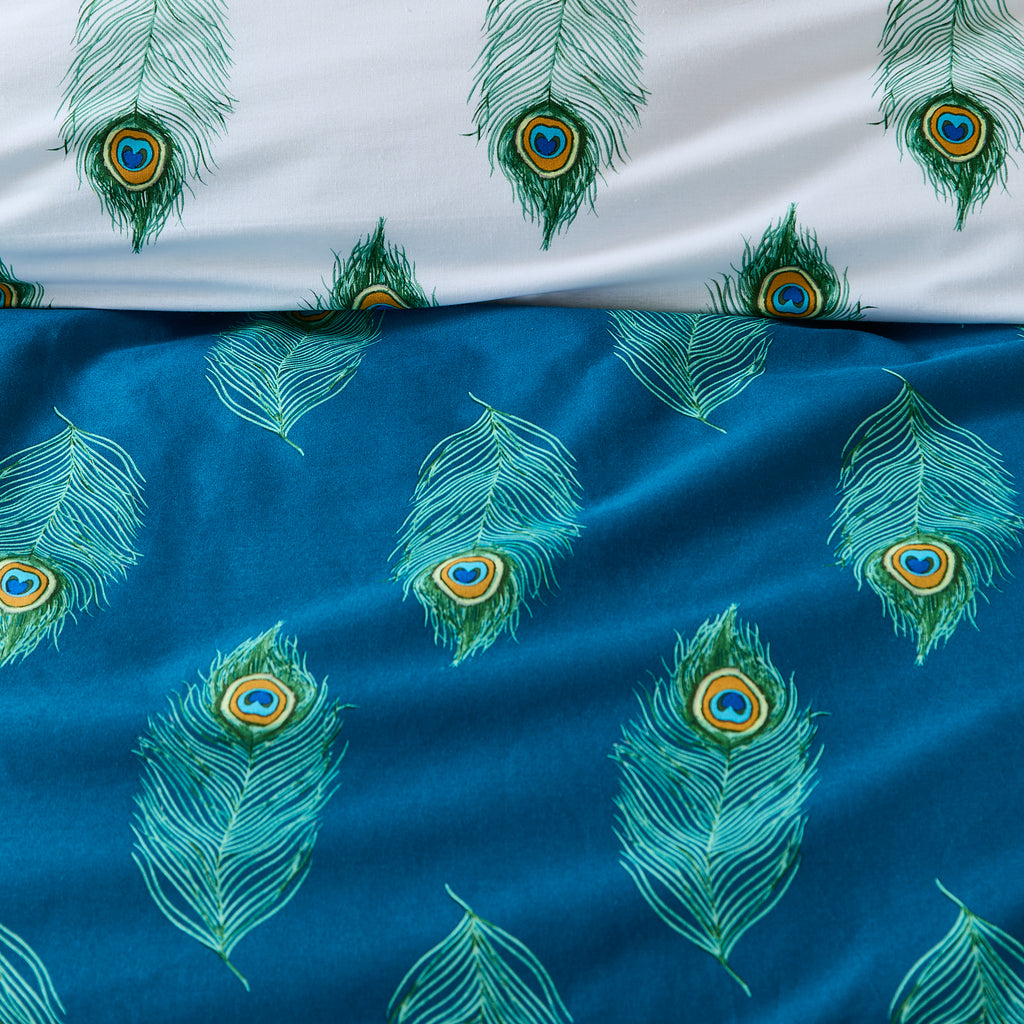 Their Nibs Peacock Feather Teal Duvet Set