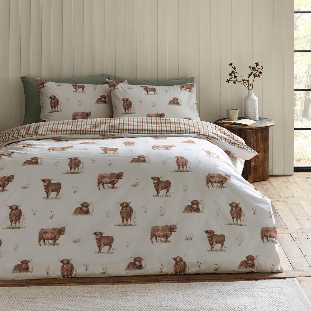 Catherine Lansfield Angus Highland Cow Natural Duvet Set