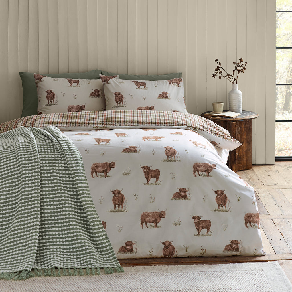 Catherine Lansfield Angus Highland Cow Natural Duvet Set