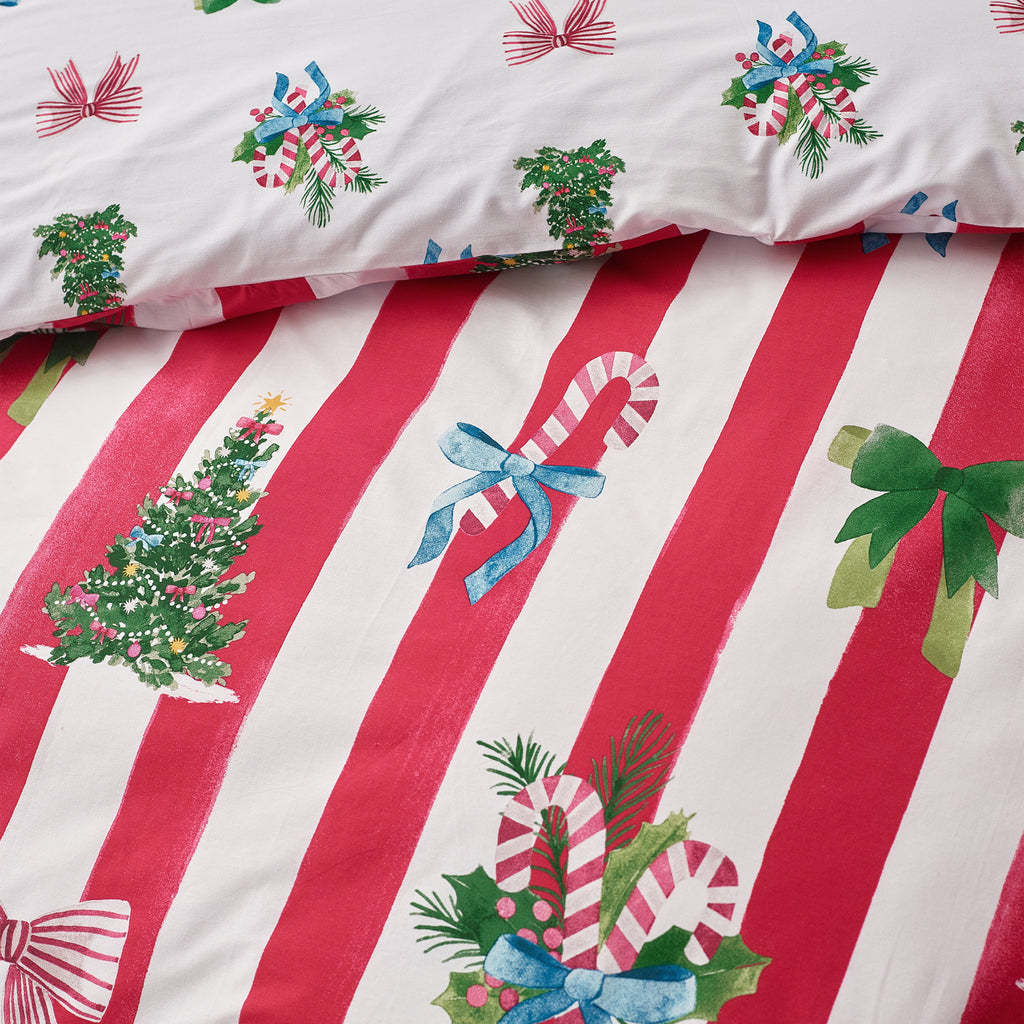 Catherine Lansfield Christmas Stripe Red Duvet Set