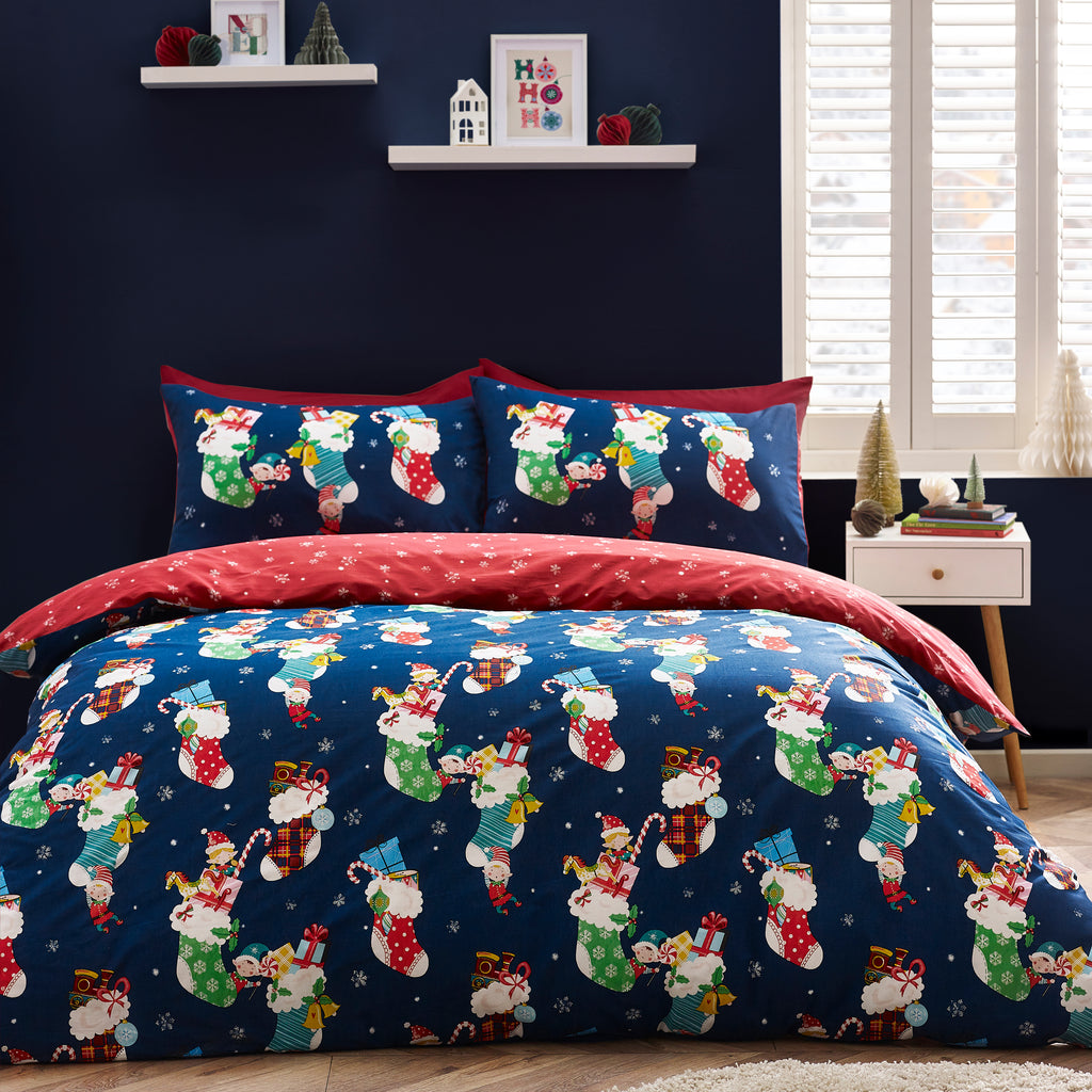 Catherine Lansfield Kids Christmas Elves Navy Duvet Set