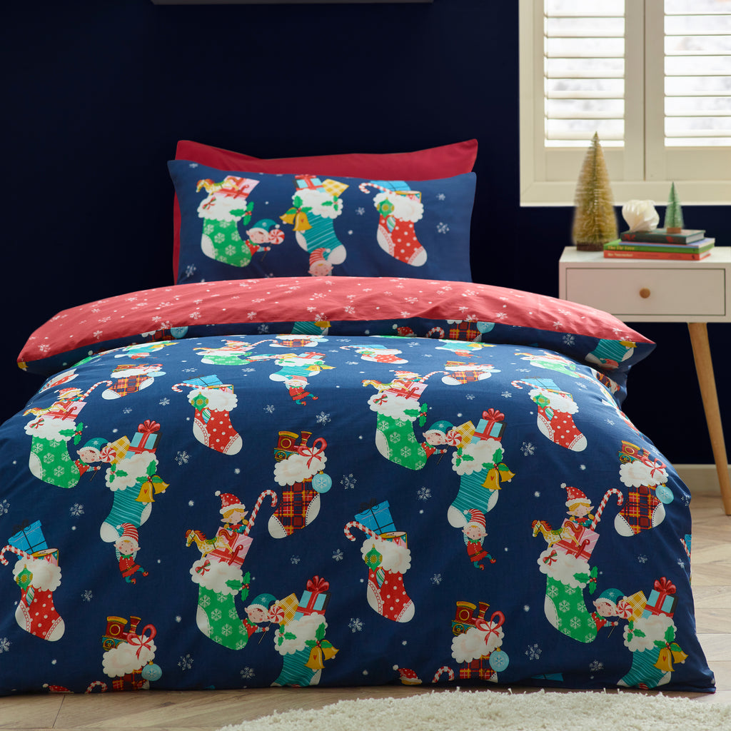 Catherine Lansfield Kids Christmas Elves Navy Duvet Set