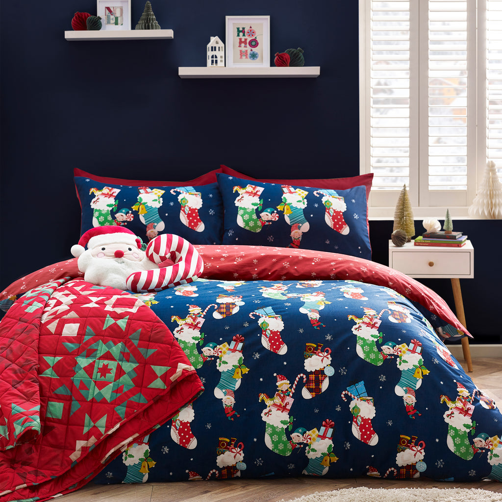 Catherine Lansfield Kids Christmas Elves Navy Duvet Set