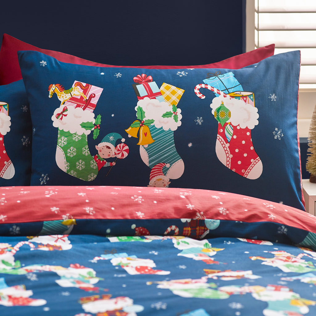 Catherine Lansfield Kids Christmas Elves Navy Duvet Set
