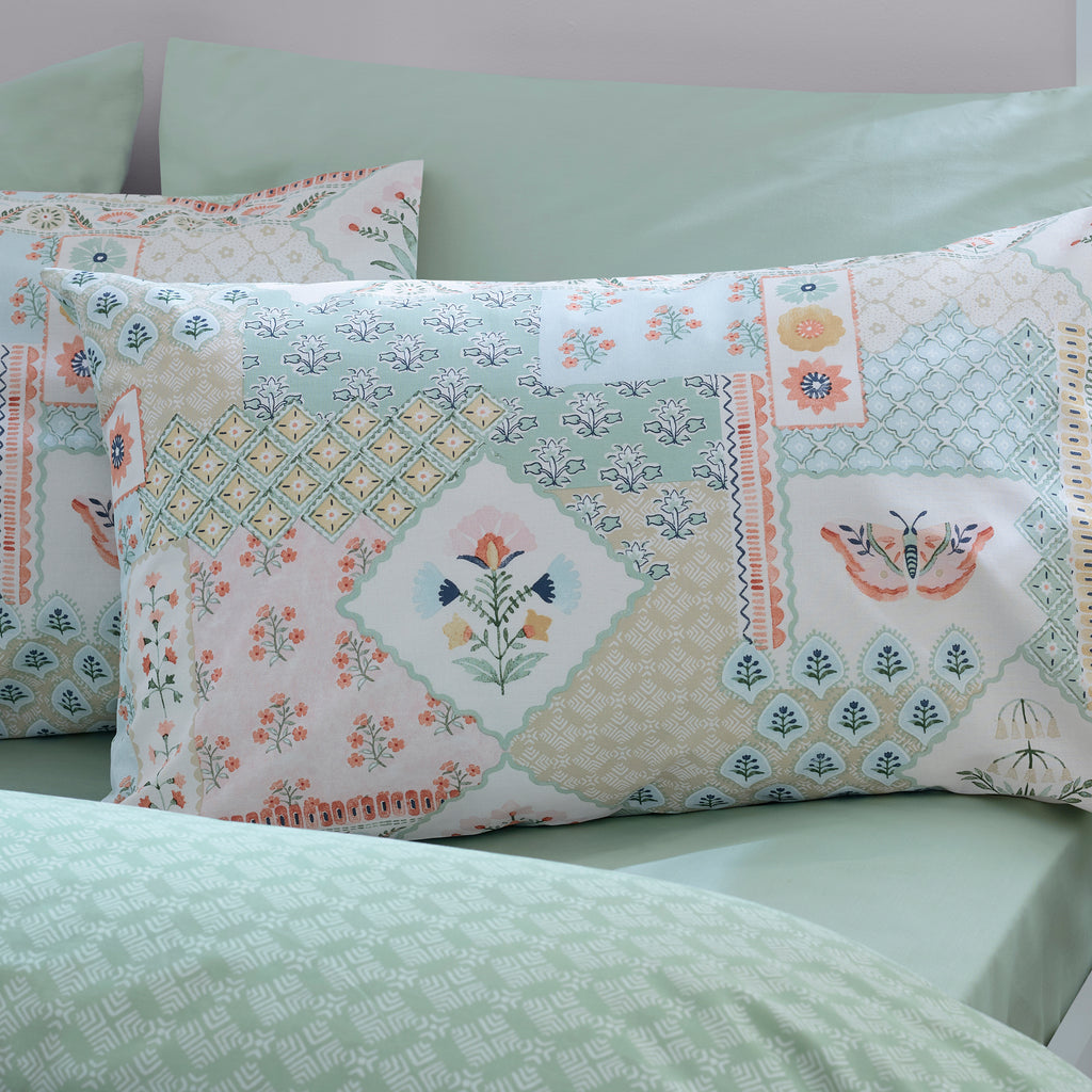 Catherine Lansfield Folk Patchwork Green Duvet Set
