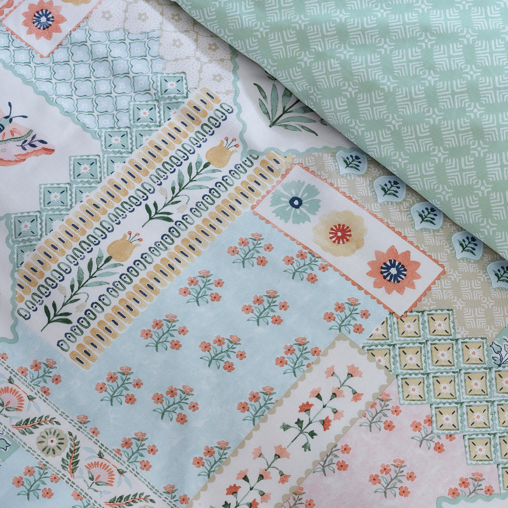 Catherine Lansfield Folk Patchwork Green Duvet Set