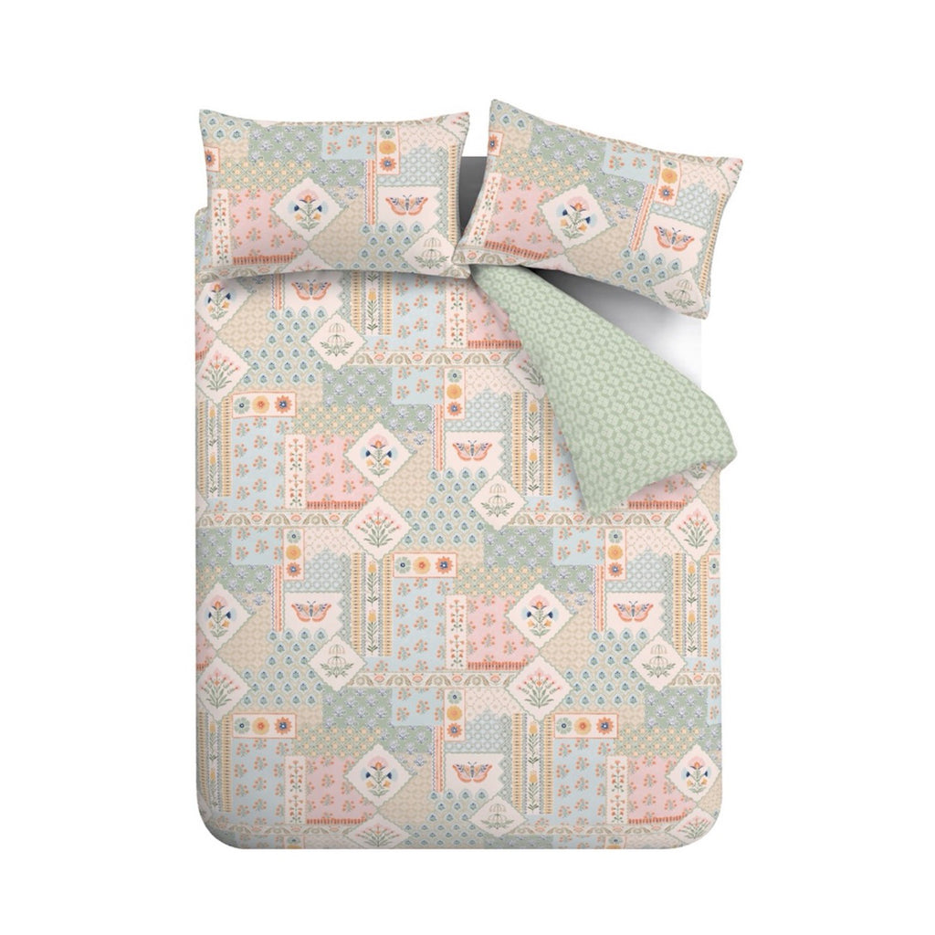 Catherine Lansfield Folk Patchwork Green Duvet Set