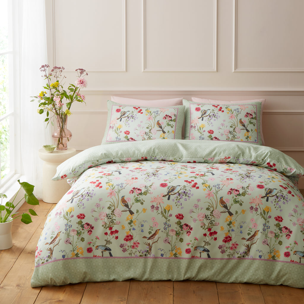 Royal Horticultural Society Birds in Bloom Green Duvet Set
