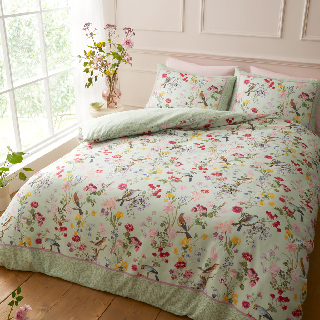 Royal Horticultural Society Birds in Bloom Green Duvet Set
