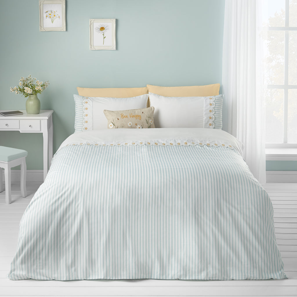Catherine Lansfield Embroidered Daisy Sage Duvet Set