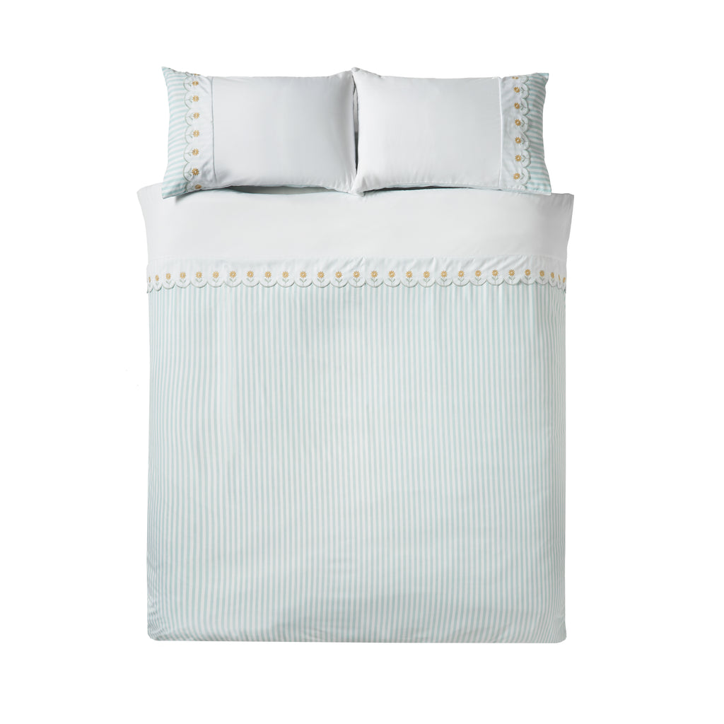 Catherine Lansfield Embroidered Daisy Sage Duvet Set