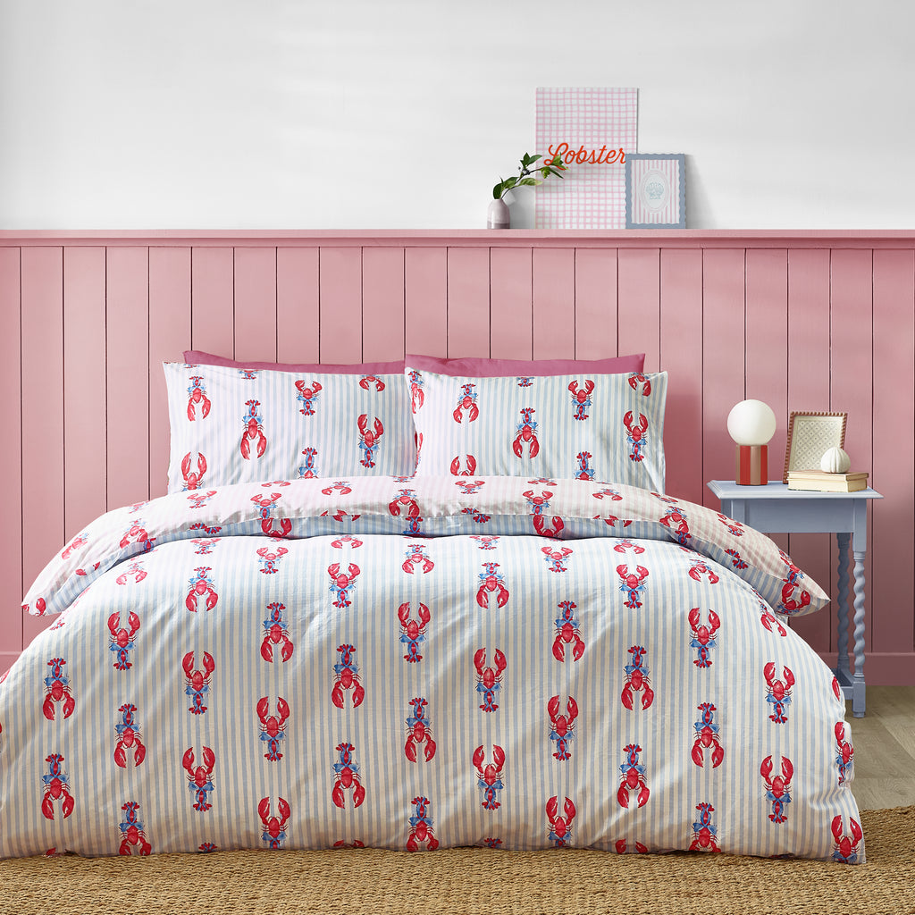 SASSY B_ Lobster Stripe Pink Blue Duvet Set
