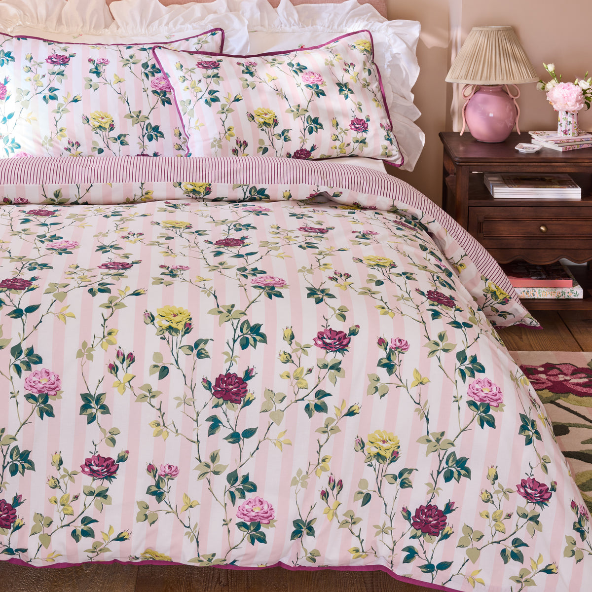 Cath Kidston Climbing Rose Stripe Pink Duvet Set