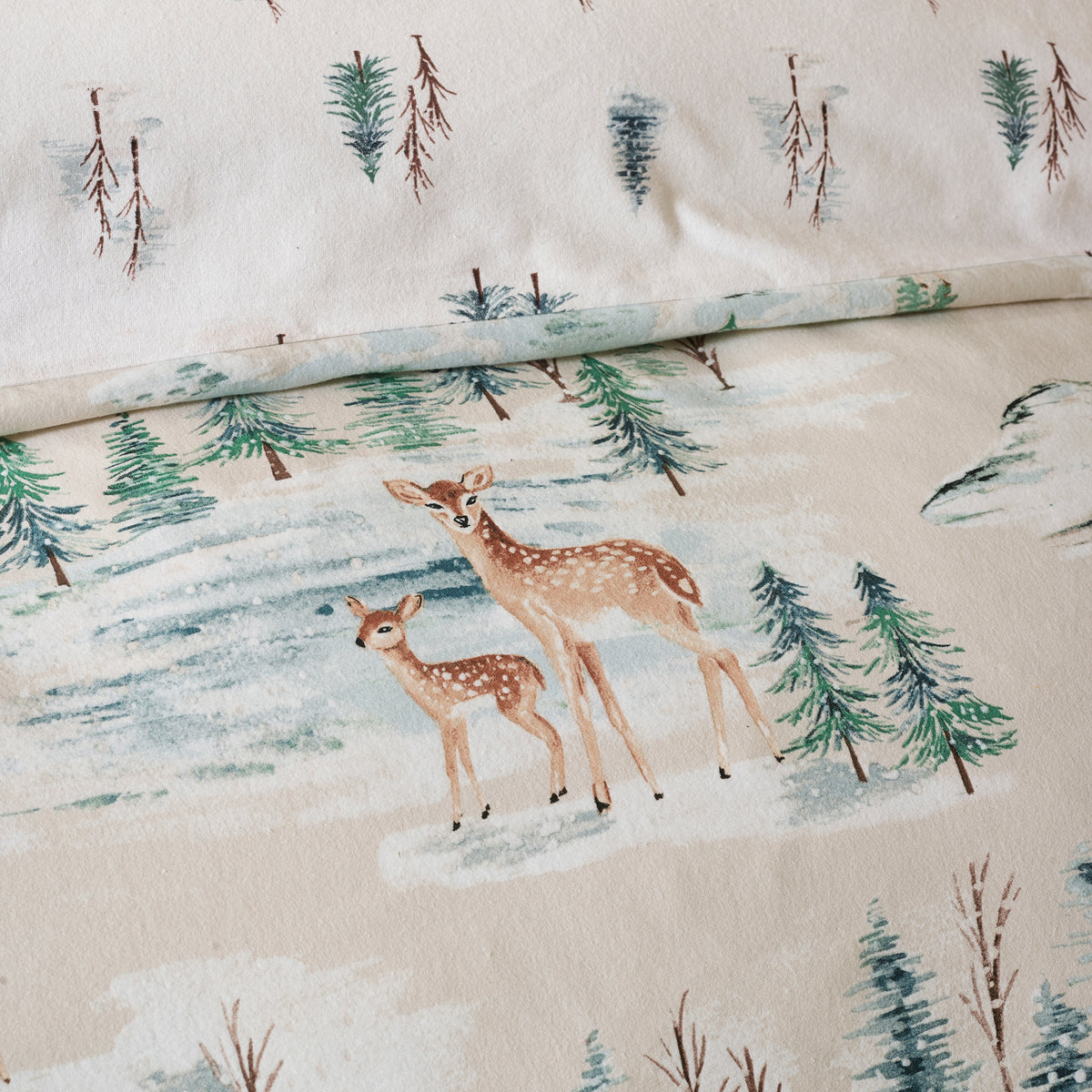 Catherine Lansfield Christmas Deer Natural 100% Brushed Cotton Duvet Set